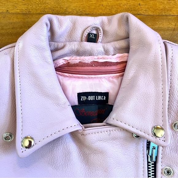 SCREAMING EAGLE Pink Leather Cinched Waist Jacket - Removable Liner - XL - Picture 3 of 12